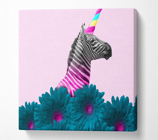 A Square Canvas Print Showing The Horned Zebra Square Wall Art