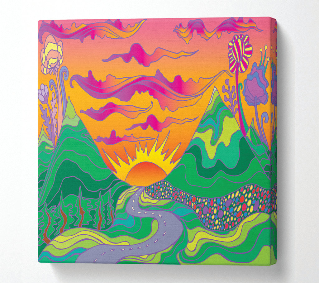 A Square Canvas Print Showing Psychedelic Landscape Square Wall Art