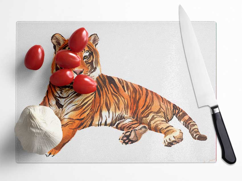 Tiger Laying Down Glass Chopping Board