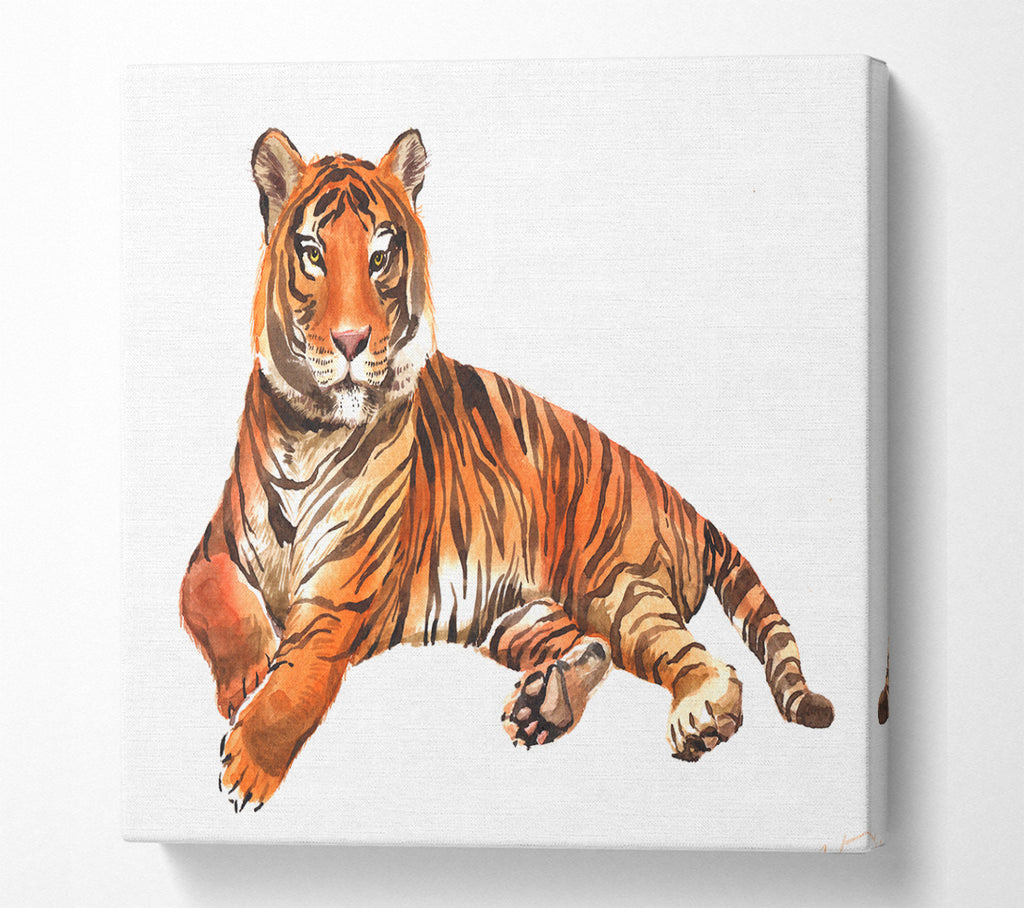 A Square Canvas Print Showing Tiger Laying Down Square Wall Art