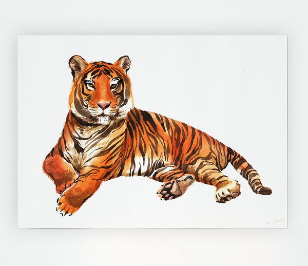 Tiger Laying Down Print Poster Wall Art