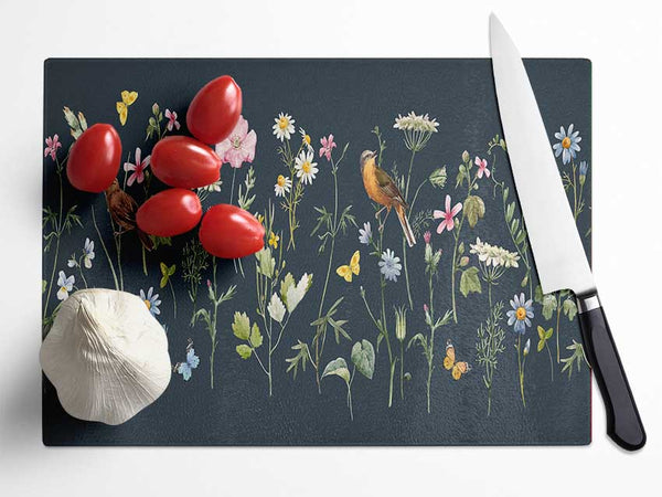 Flowers In The Dark Glass Chopping Board