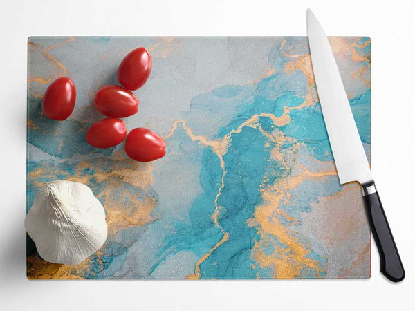 Gold And Light Blue Shimmers Glass Chopping Board