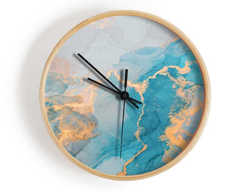 Gold And Light Blue Shimmers Clock - Wallart-Direct UK