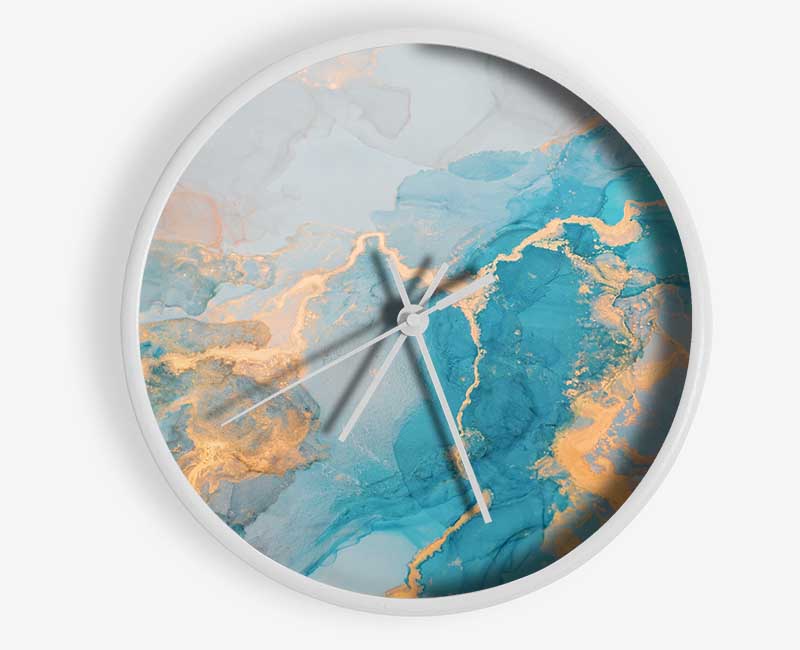 Gold And Light Blue Shimmers Clock - Wallart-Direct UK