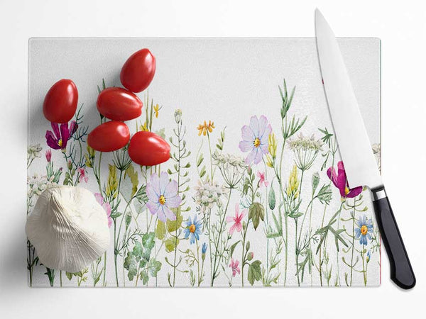 Summer Time Flowers 2 Glass Chopping Board