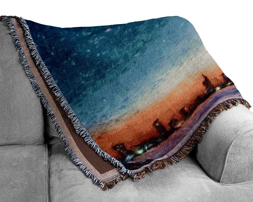 The City Skyline At Dawn Woven Blanket