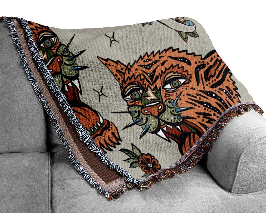Tattoo Tiger Art Woven Blanket