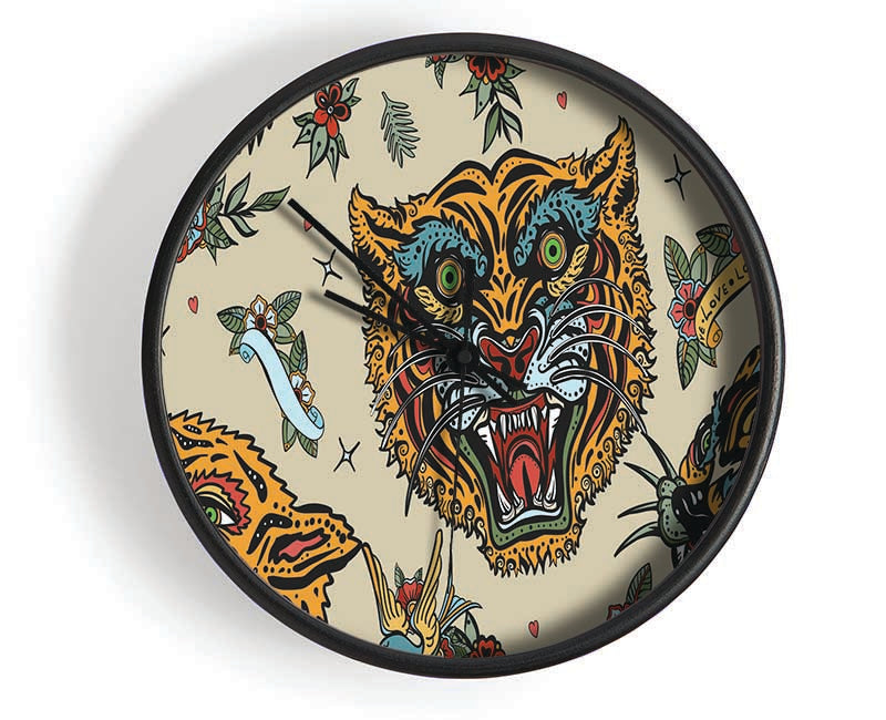 Tattoo Tiger Art Clock - Wallart-Direct UK