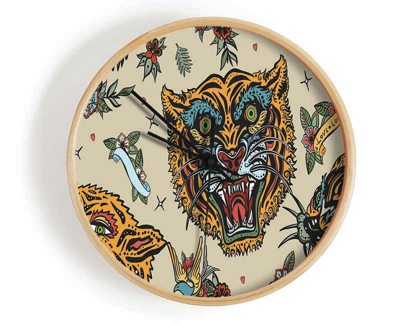 Tattoo Tiger Art Clock - Wallart-Direct UK