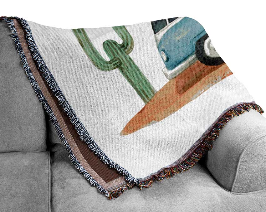 Vw Camper Cactus Woven Blanket