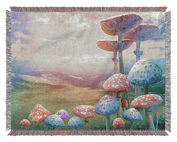 Tall Mushrooms In The Valley Woven Blanket