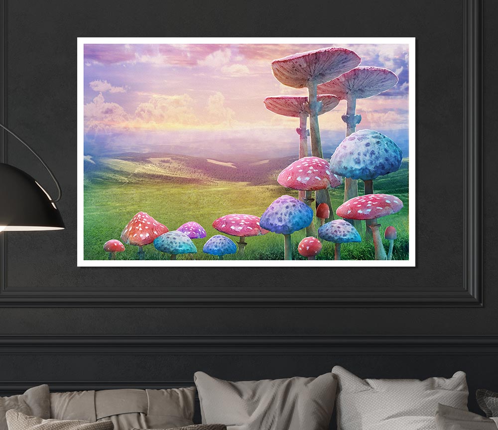 Tall Mushrooms In The Valley Print Poster Wall Art