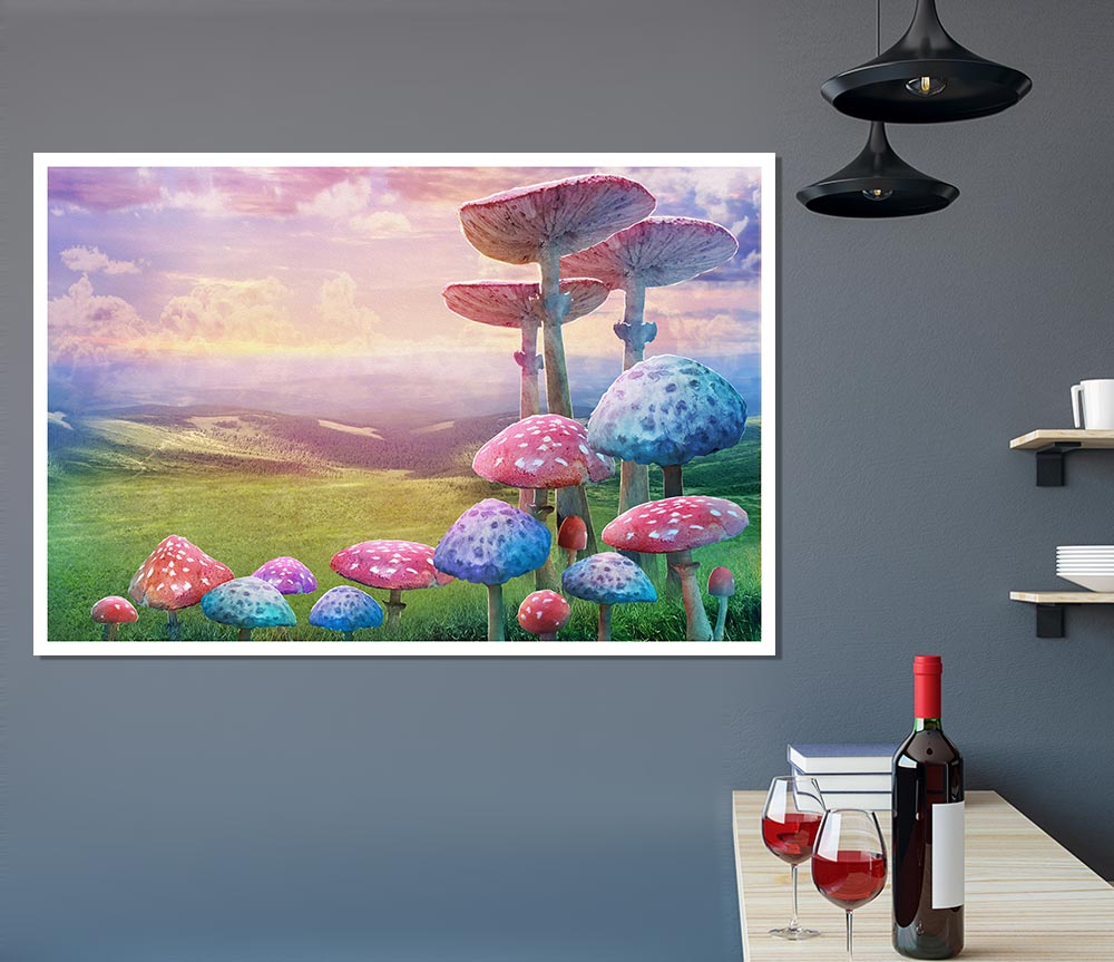 Tall Mushrooms In The Valley Print Poster Wall Art