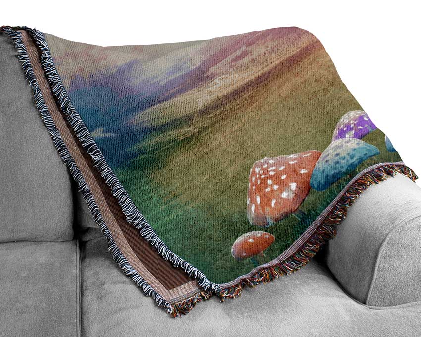 Tall Mushrooms In The Valley Woven Blanket