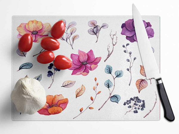 Selection Of Lovely Flowers Glass Chopping Board