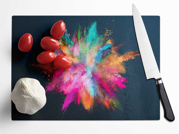 Explosion Of Paint Rainbow Glass Chopping Board