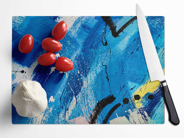 Broad Strokes Of Blue Paint Glass Chopping Board