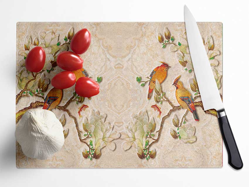 The Birds On The Branches Symmetry Glass Chopping Board