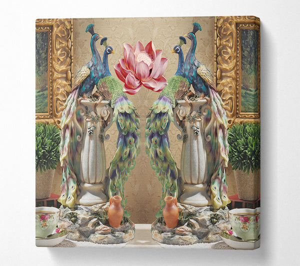 A Square Canvas Print Showing Peacocks Of Royalty Square Wall Art