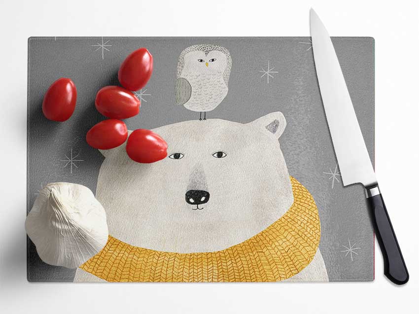 The Bear And The Owl Glass Chopping Board