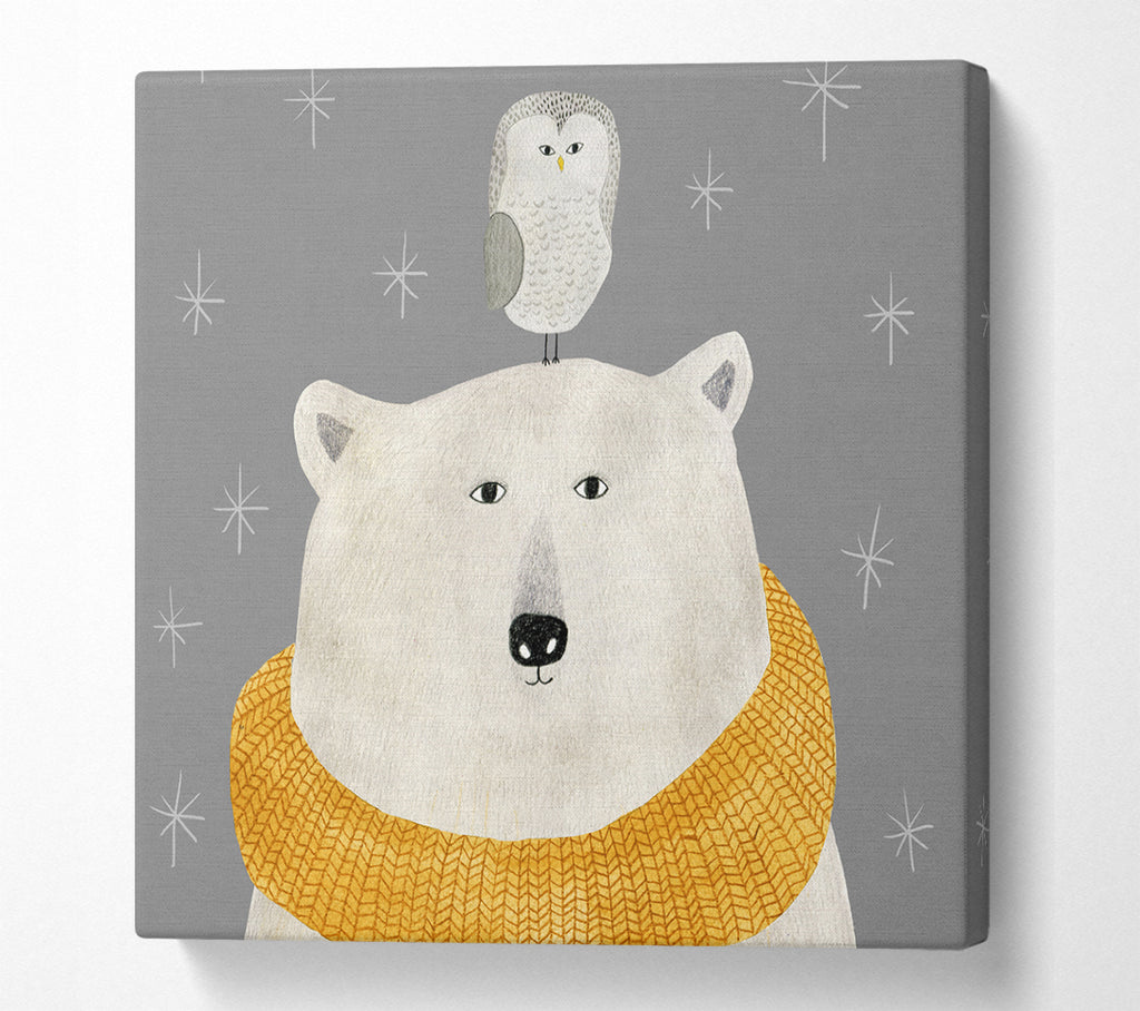 A Square Canvas Print Showing The Bear And The Owl Square Wall Art