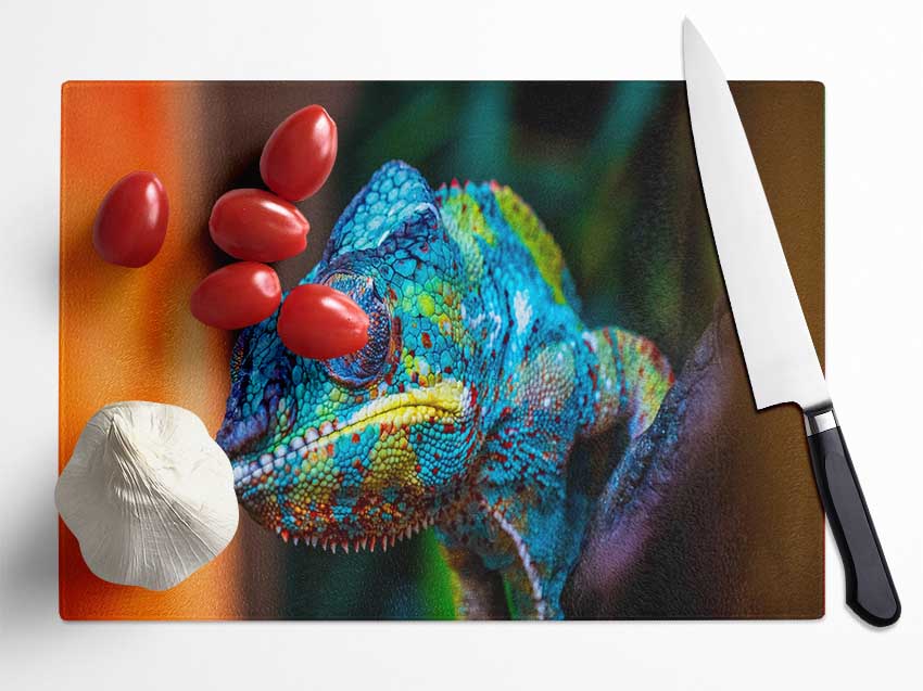 Chameleon Up Close Glass Chopping Board