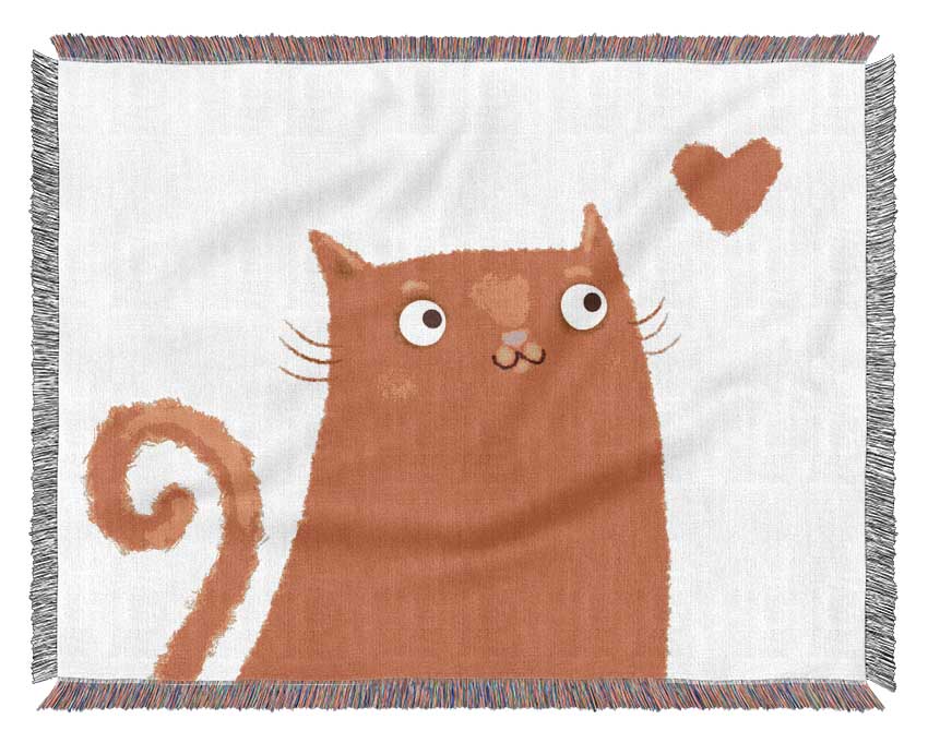 The Love Heart Orange Cat Woven Blanket