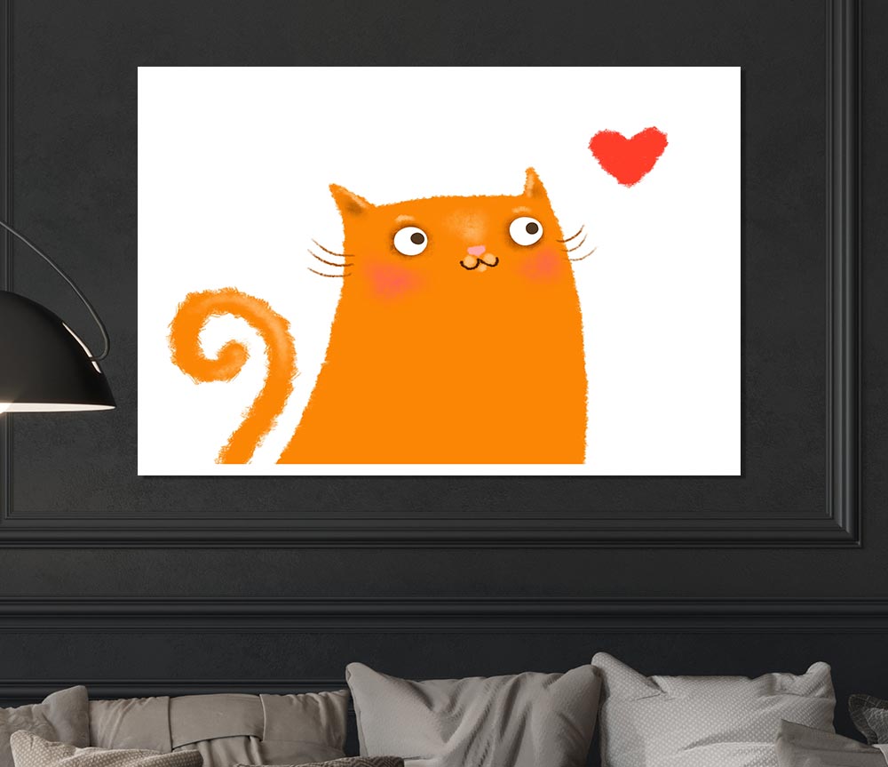 The Love Heart Orange Cat Print Poster Wall Art