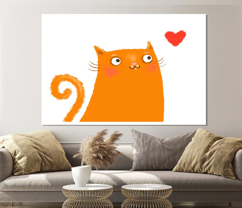 The Love Heart Orange Cat Print Poster Wall Art
