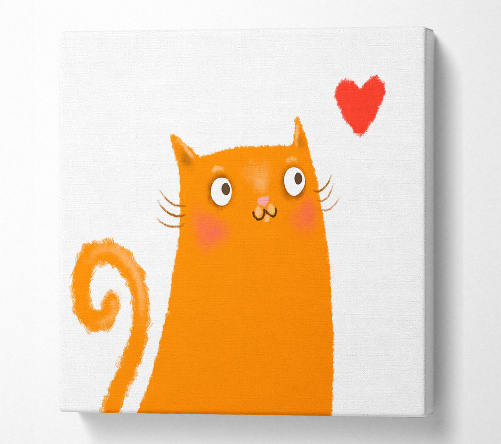 A Square Canvas Print Showing The Love Heart Orange Cat Square Wall Art