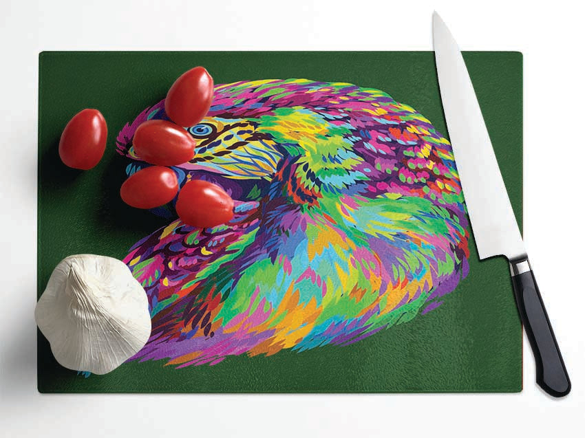 The Parrot On Green Glass Chopping Board