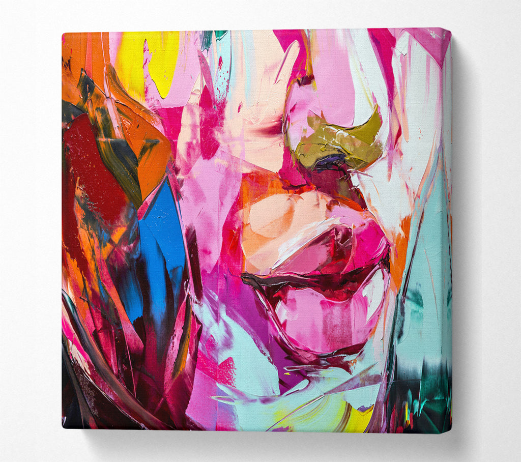 A Square Canvas Print Showing The Lips Of Colour Square Wall Art