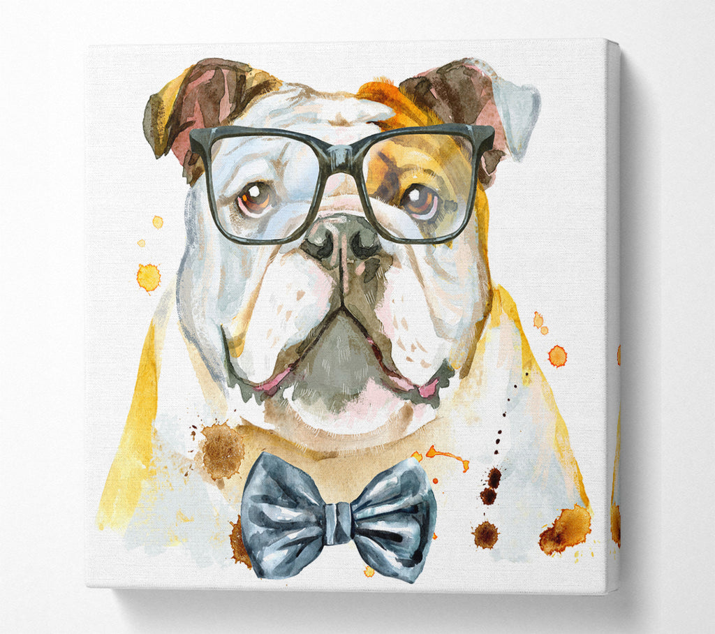 A Square Canvas Print Showing The Bulldog With Glasses Square Wall Art