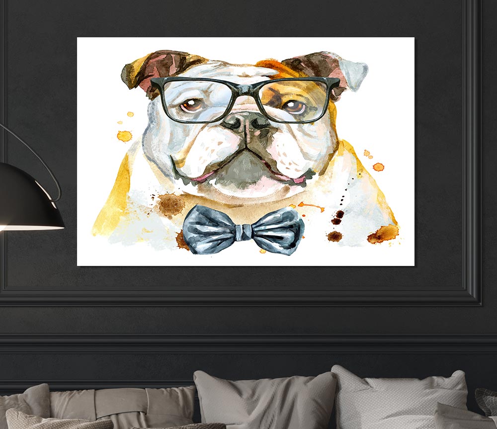 The Bulldog With Glasses Print Poster Wall Art