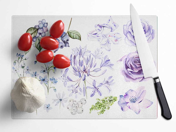 The Lilac Flower Collection Glass Chopping Board