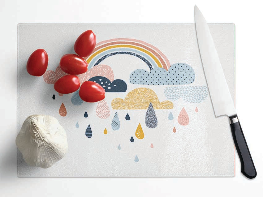 Multi Coloured Clouds And Rain Glass Chopping Board
