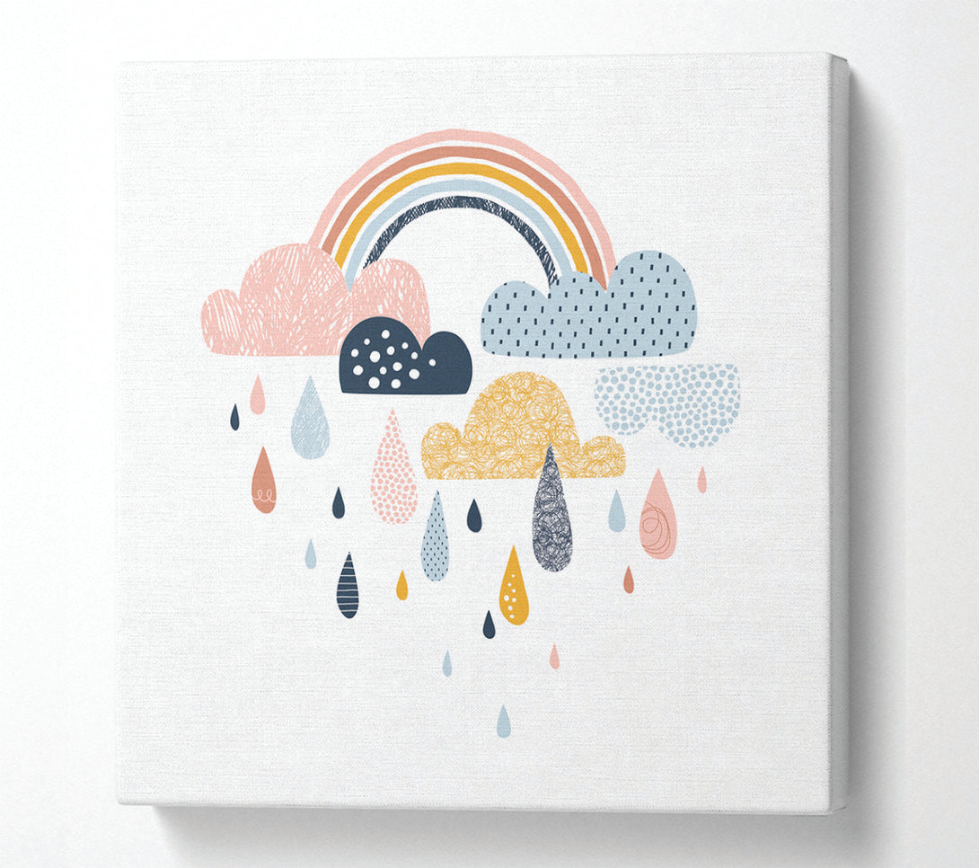 A Square Canvas Print Showing Multi Coloured Clouds And Rain Square Wall Art