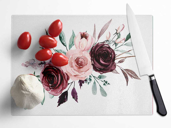 Trio Of Lovely Roses Glass Chopping Board