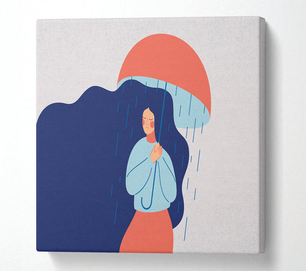 A Square Canvas Print Showing Raining On The Woman Square Wall Art