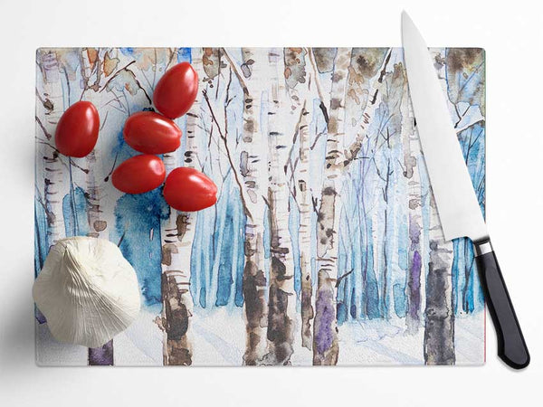 The Beautiful Birch Trees In The Snow Glass Chopping Board