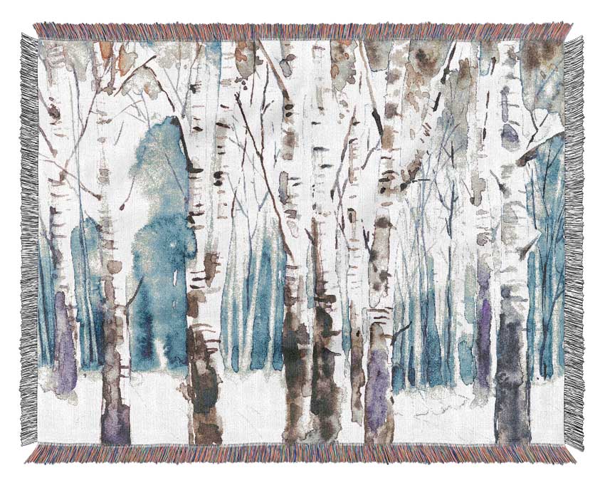 The Beautiful Birch Trees In The Snow Woven Blanket