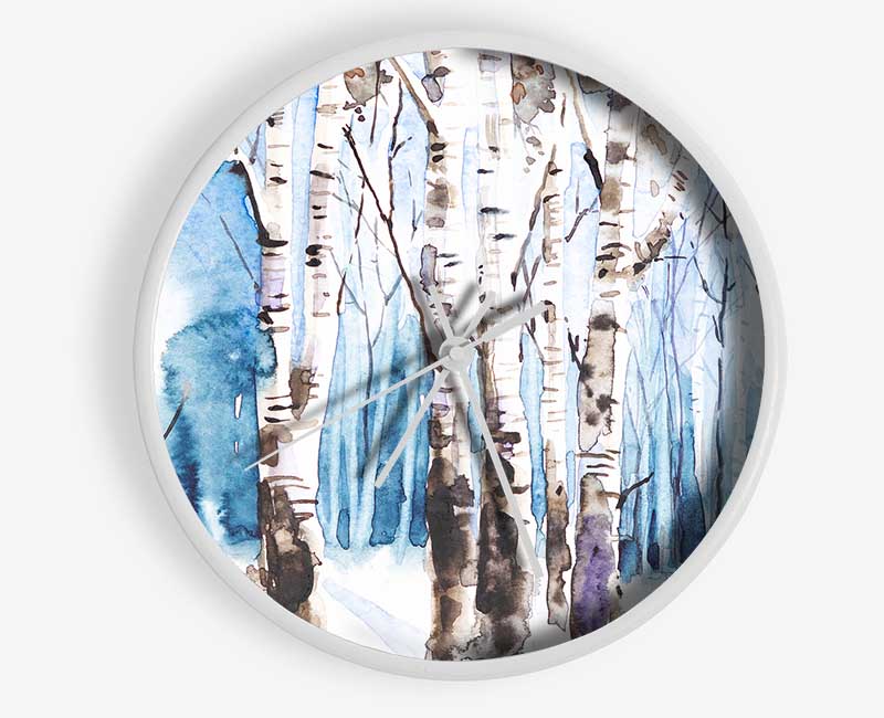 The Beautiful Birch Trees In The Snow Clock - Wallart-Direct UK