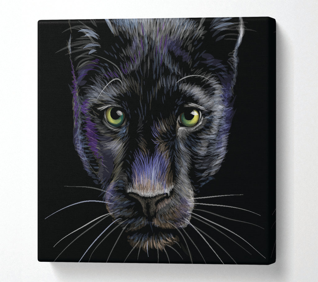 A Square Canvas Print Showing The Black Panther Face Square Wall Art
