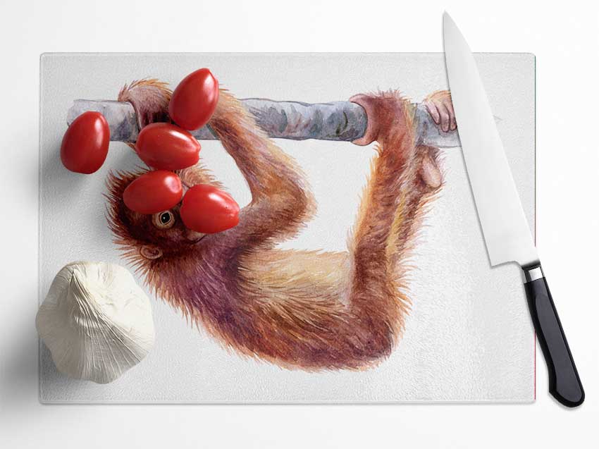 Hanging On A Branch Orangutan Glass Chopping Board