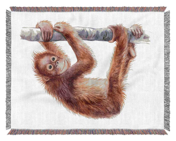 Hanging On A Branch Orangutan Woven Blanket