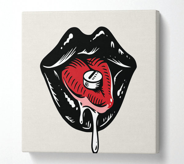 A Square Canvas Print Showing Black Lips Pill Square Wall Art