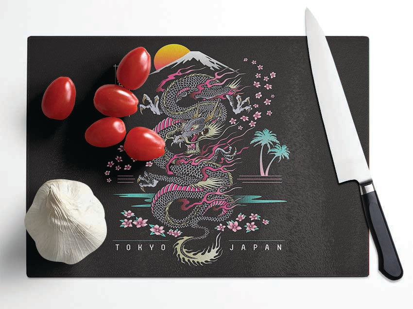 Japanese Dragon Flies Glass Chopping Board
