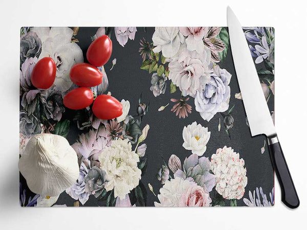 Flowers On Grey Glass Chopping Board