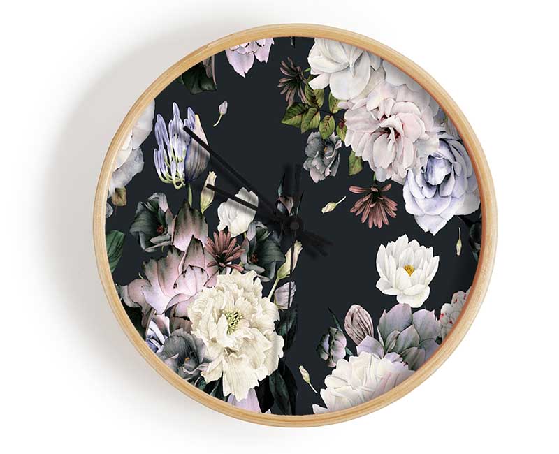 Flowers On Grey Clock - Wallart-Direct UK